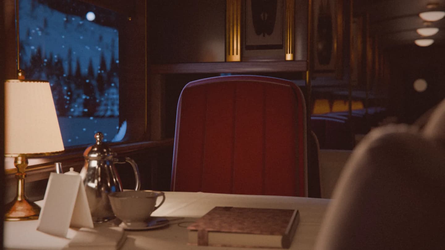 The dining car rendered in Blender