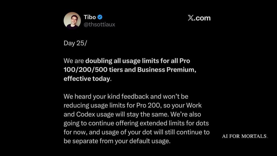 OpenAI Doubles Usage on ChatGPT Pro Plans