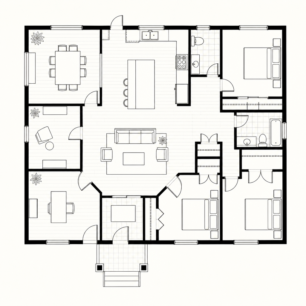 Hand-drawn floor plan artwork