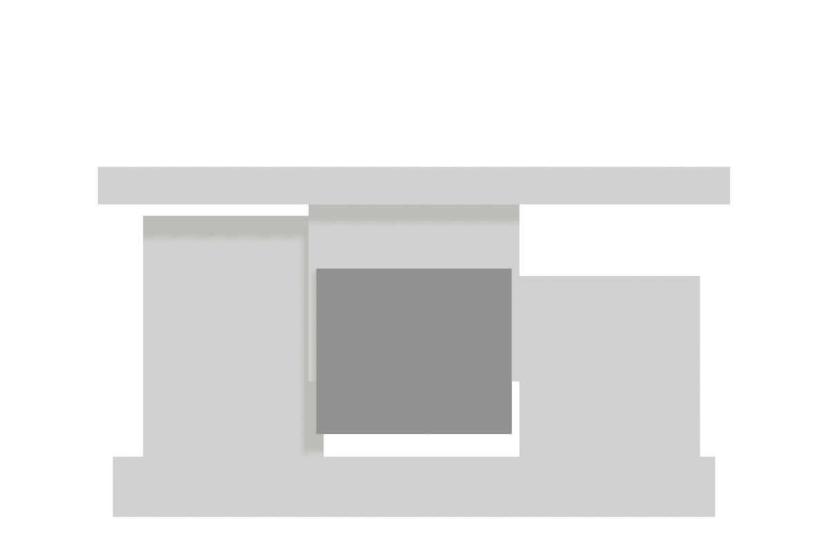 Rendered massing model of a concrete building