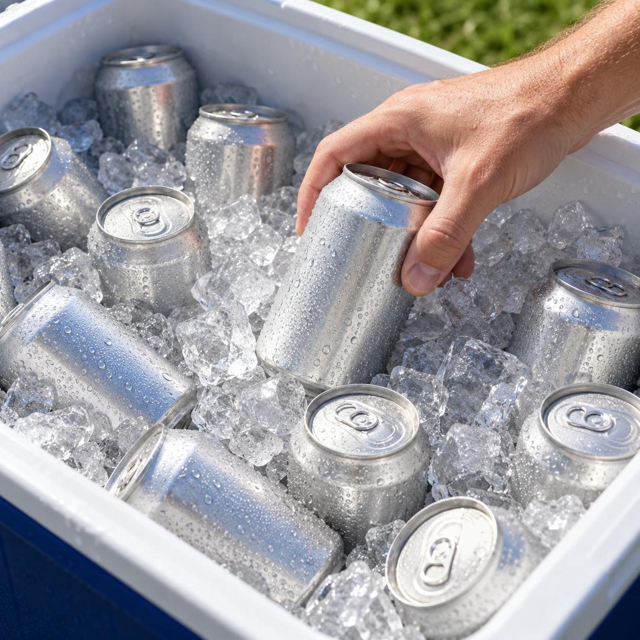 Cans packed in an ice cooler