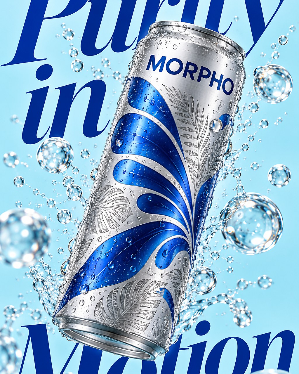 MORPHO can surrounded by bubbles with the words Purity in Motion