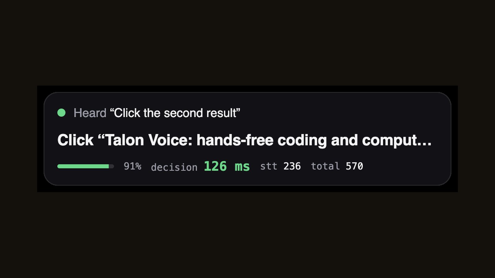 The voice control overlay after clicking the second search result