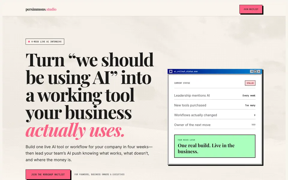 Pat's workshop landing page redesign: GPT-5.6 Sol build