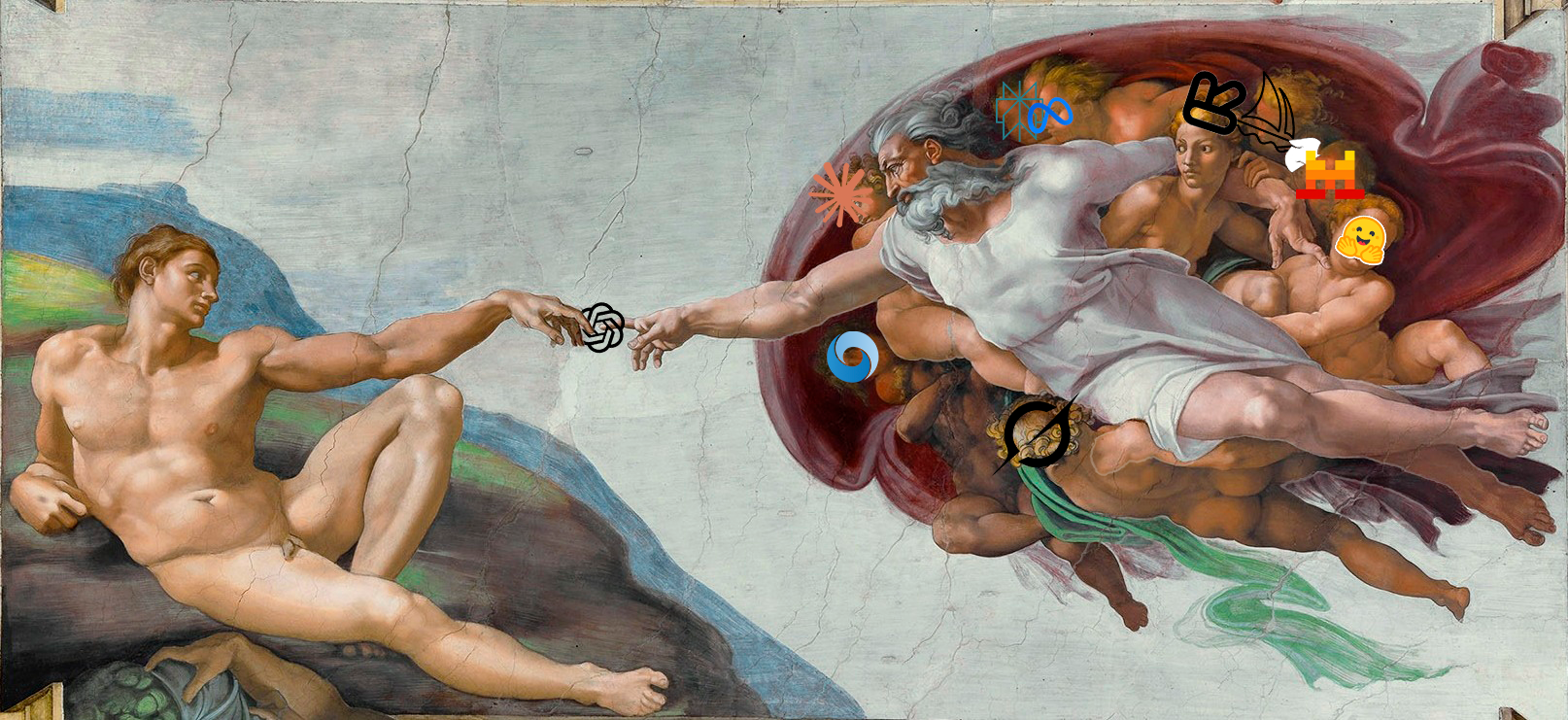 Renaissance painting with modern digital elements